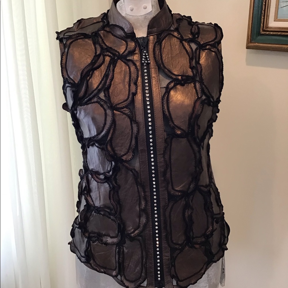 Stillman Studio Shimmer Leather Vest Zipper Sz. S